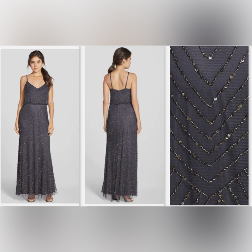 Adrianna Papell Sequin Formal Dress in Gun Metal